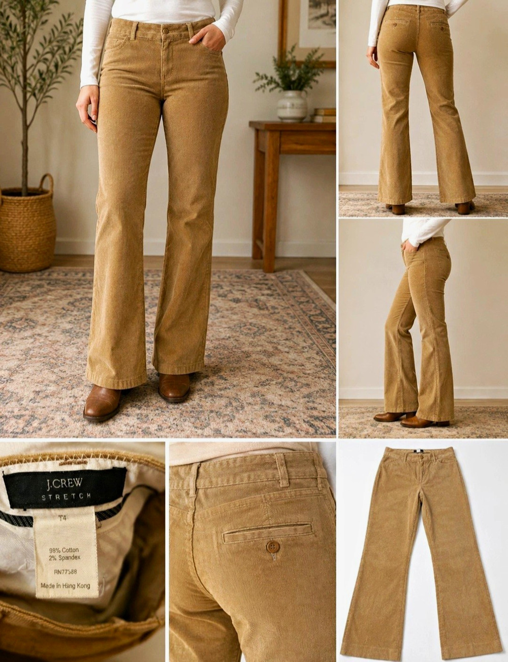 J.Crew Womens Tan Corduroy Bootcut Pants Stretch Preppy Light Academia